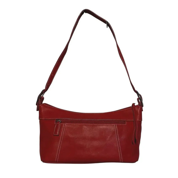 Tignanello Red Leather‎ Shoulder Bag Zipper Closure White Stitching Classic - Picture 1 of 8